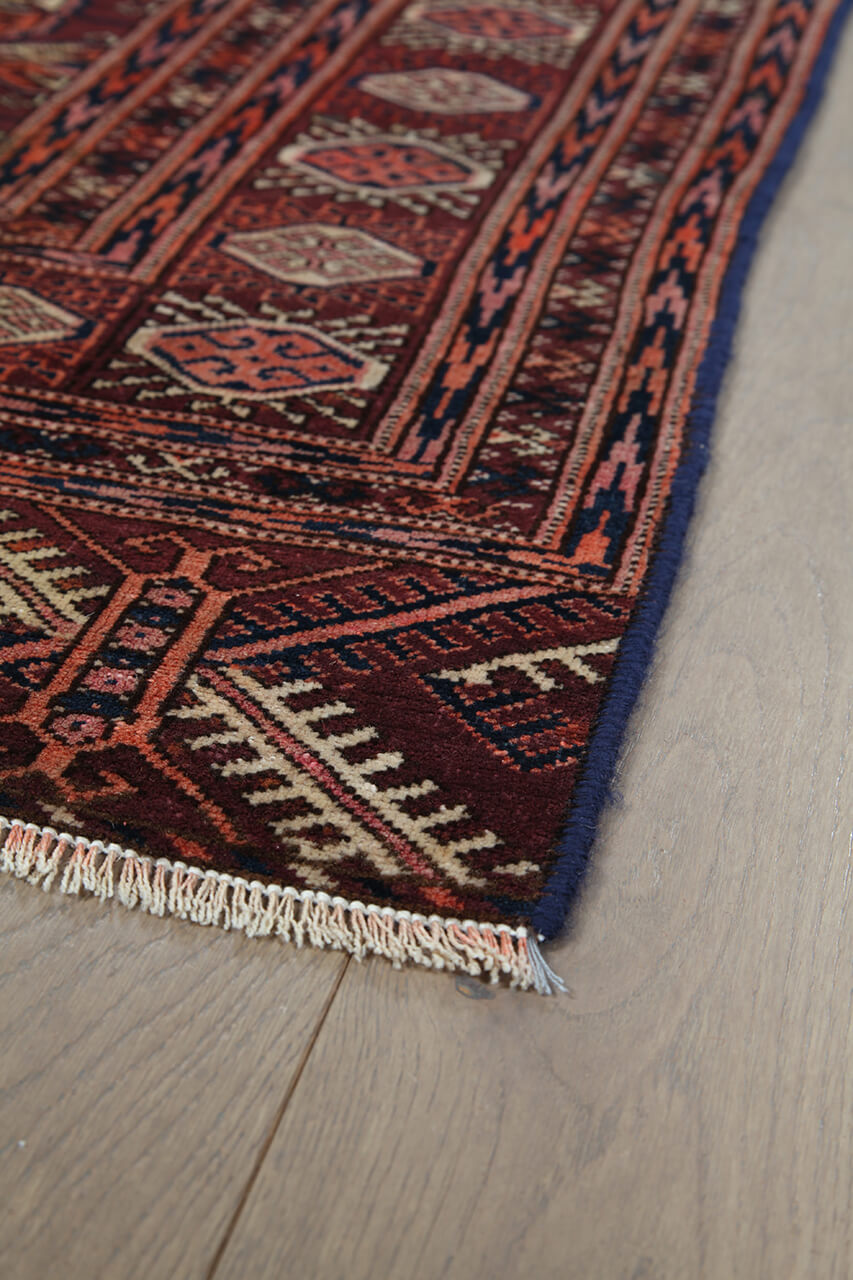 Antique Bouchara Oriental Rug: Authentic Turkmen Rug 241x143cm