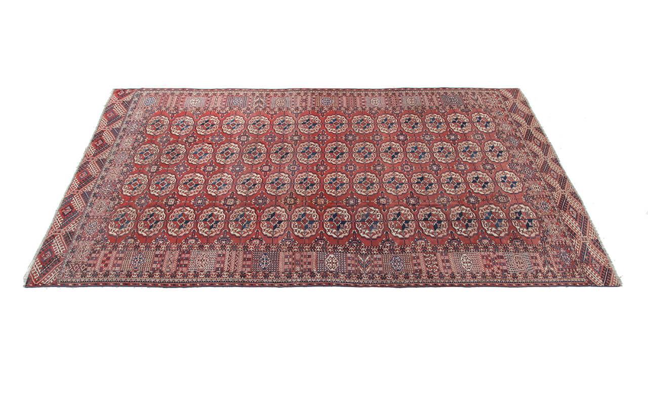 Antique Bouchara Oriental Rug: Authentic Turkmen Rug 390x224cm