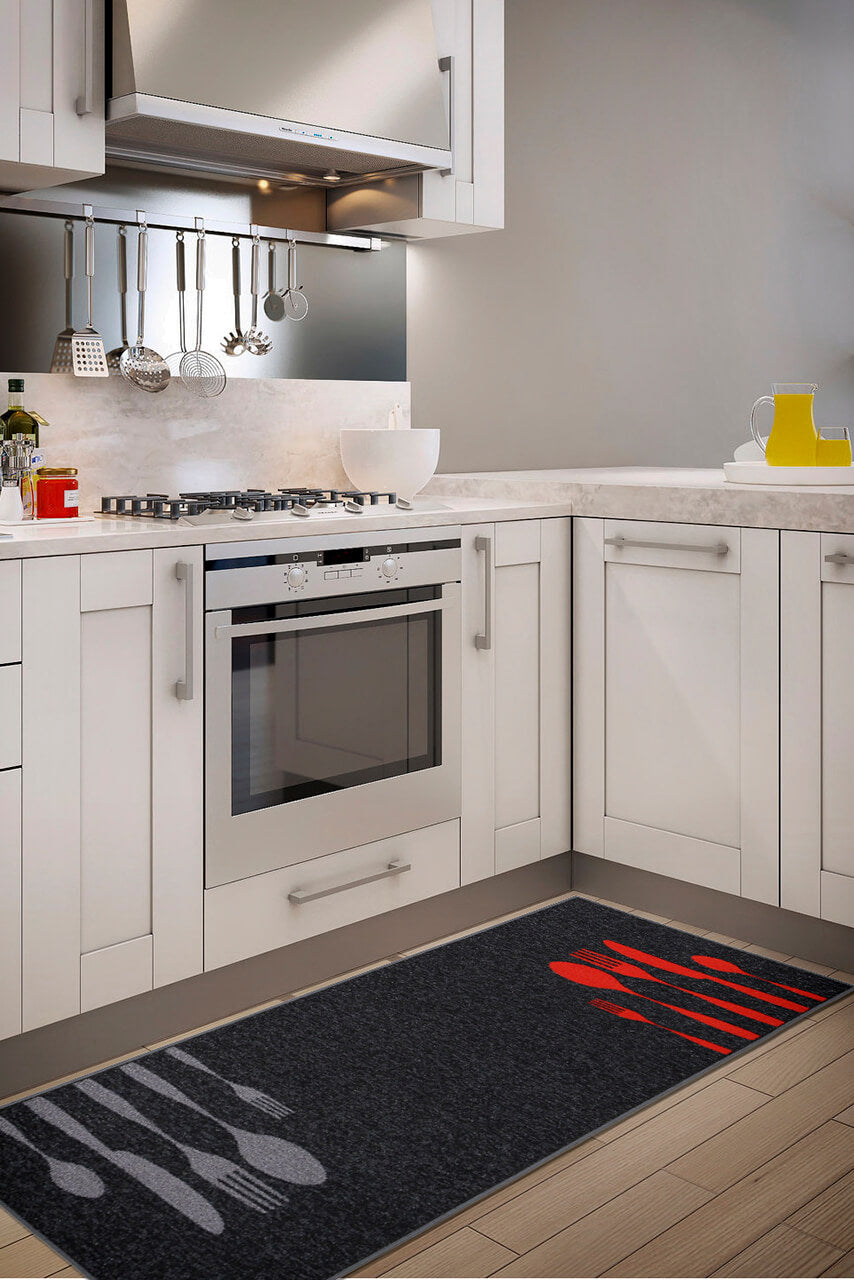Tappeto per la Cucina - DINNER GREY - Multicolore Antiscivolo
