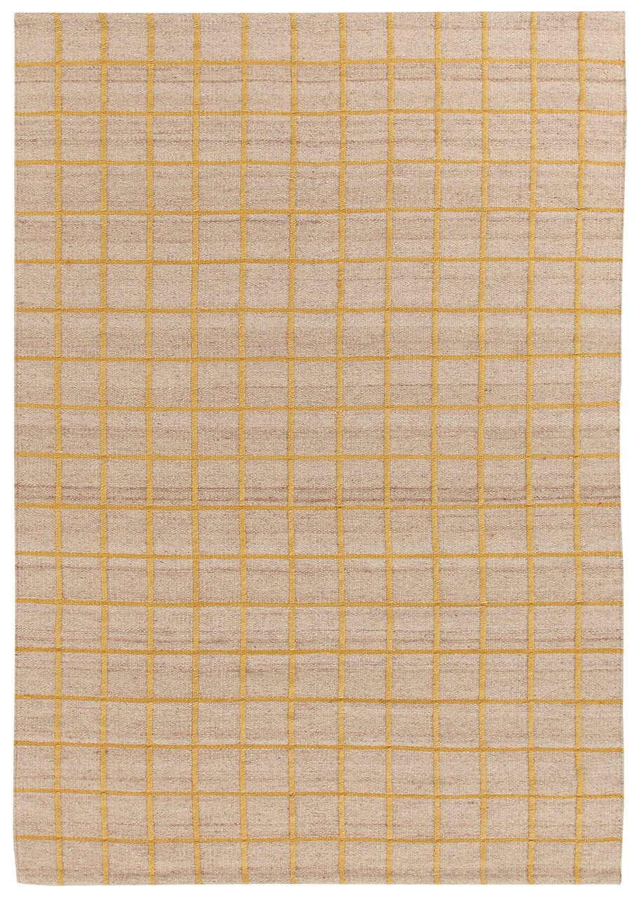 Tappeto Kilim Moderno in Lana e Cotone - Realizzato a mano - Giallo Oro | Ideale per Soggiorno, Camera da Letto, Sala da Pranzo