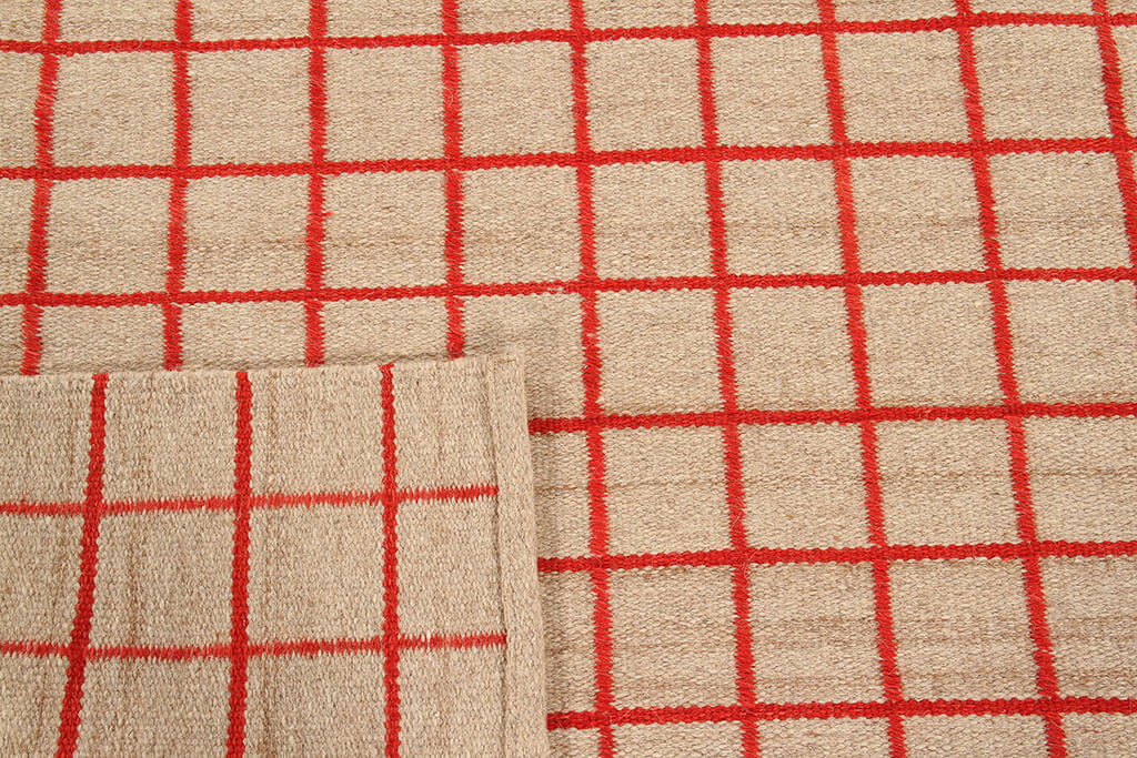 Tappeto Kilim Moderno in Lana e Cotone - Realizzato a mano - Rosso | Ideale per Soggiorno, Camera da Letto, Sala da Pranzo