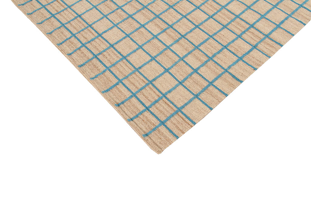 Tappeto Kilim Moderno in Lana e Cotone - Realizzato a mano - Blu chiaro | Ideale per Soggiorno, Camera da Letto, Sala da Pranzo