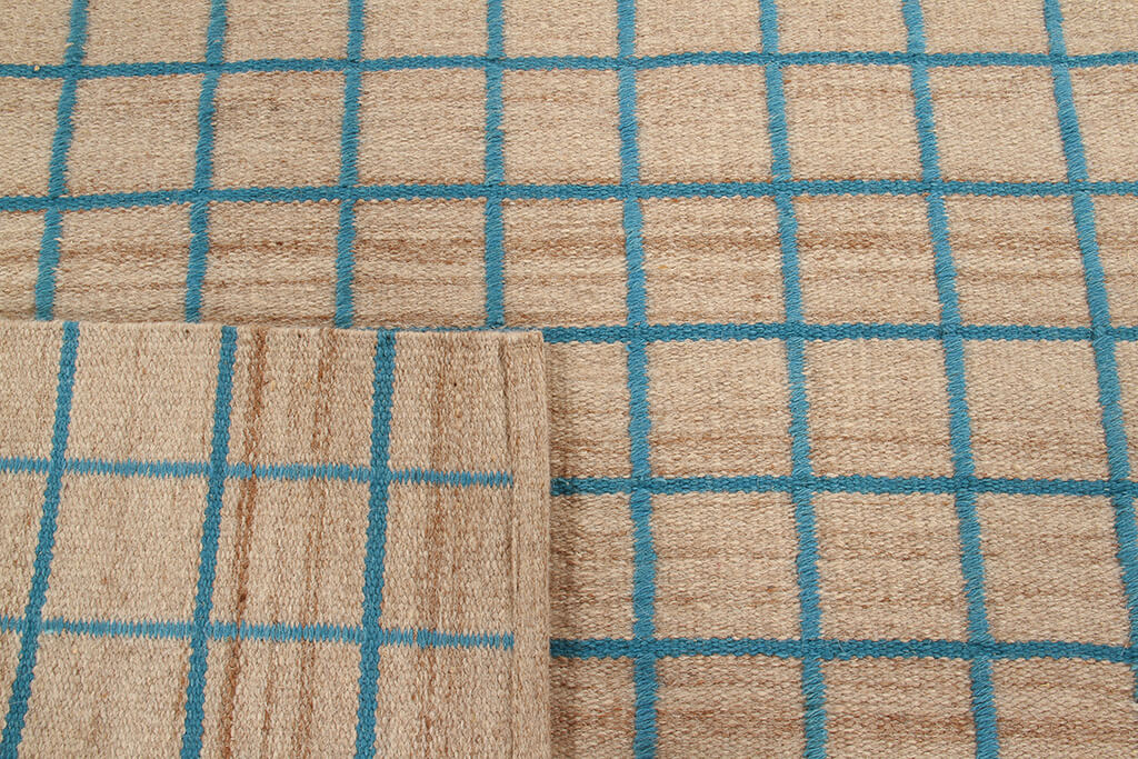 Tappeto Kilim Moderno in Lana e Cotone - Realizzato a mano - Blu chiaro | Ideale per Soggiorno, Camera da Letto, Sala da Pranzo
