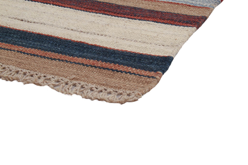 Tappeto Kilim Moderno Hippie in Lana Multicolore - Realizzato a Mano - Disegno a Strisce colorate - CarpetLiving