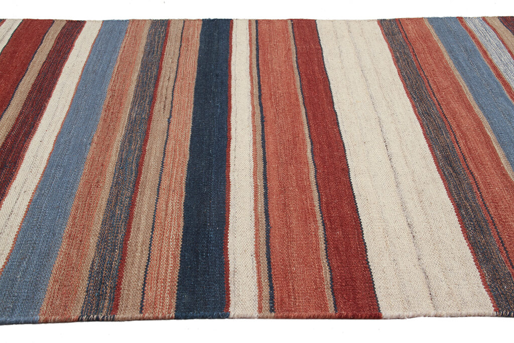 Tappeto Kilim Moderno Hippie in Lana Multicolore - Realizzato a Mano - Disegno a Strisce colorate - CarpetLiving