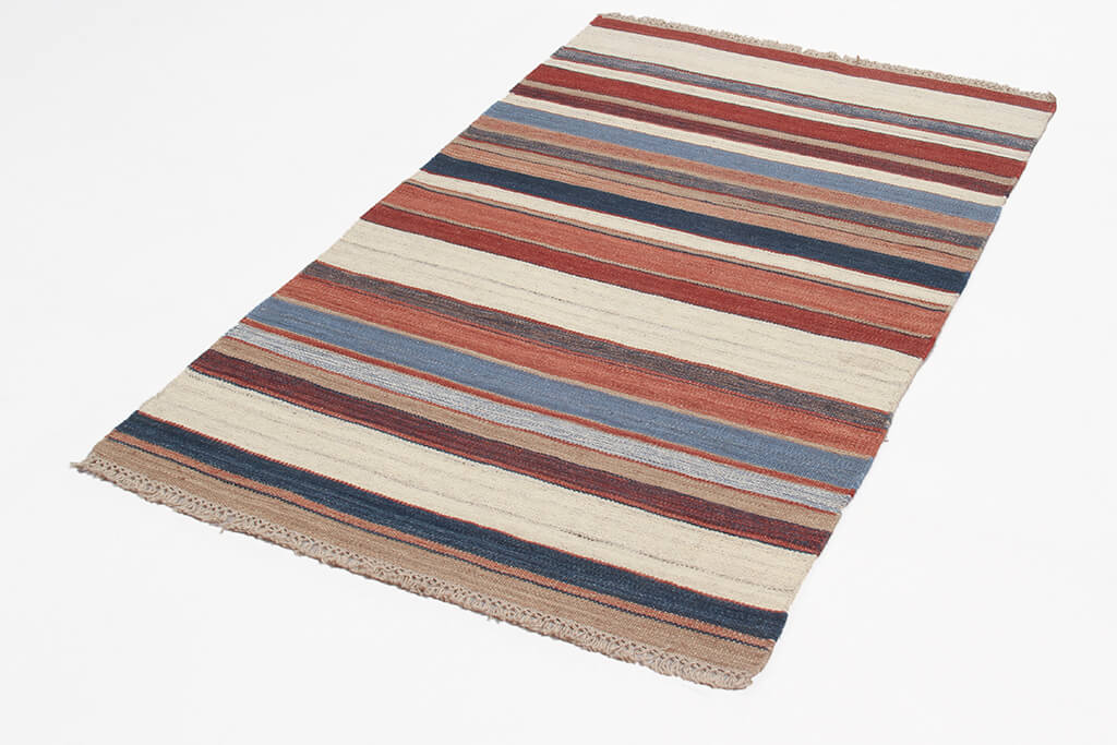 Tappeto Kilim Moderno Hippie in Lana Multicolore - Realizzato a Mano - Disegno a Strisce colorate - CarpetLiving
