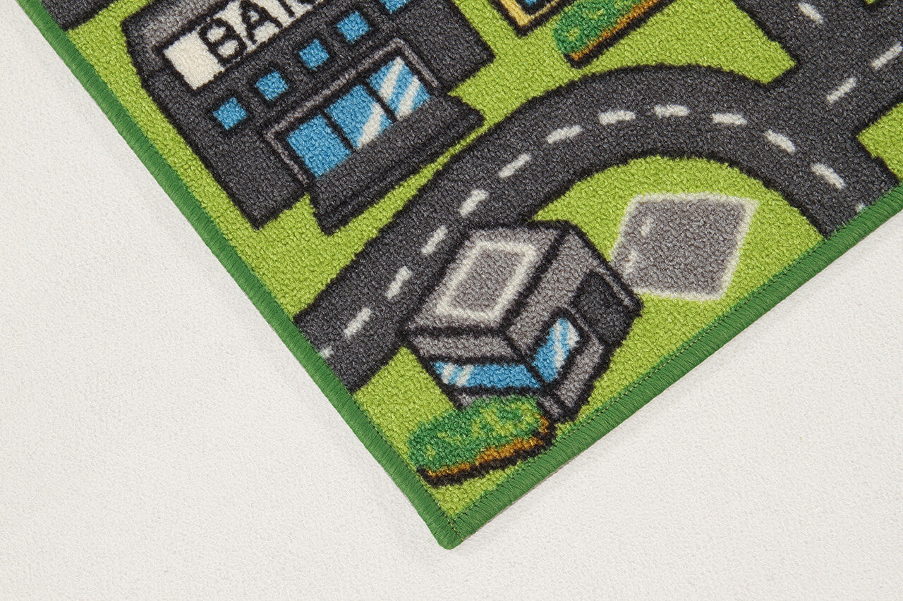 Tappeto da Gioco per Bambini - Multicolore - Disegno Strade, Casette, Automobili - Tappeto Sicuro e Certificato