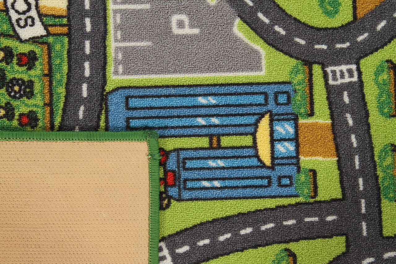 Tappeto da Gioco per Bambini - Multicolore - Disegno Strade, Casette, Automobili - Tappeto Sicuro e Certificato