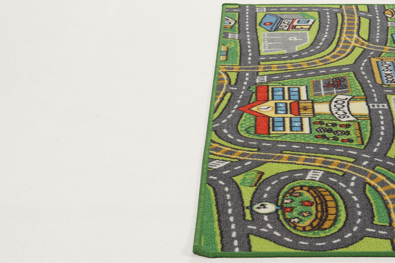 Tappeto da Gioco per Bambini - Multicolore - Disegno Strade, Casette, Automobili - Tappeto Sicuro e Certificato