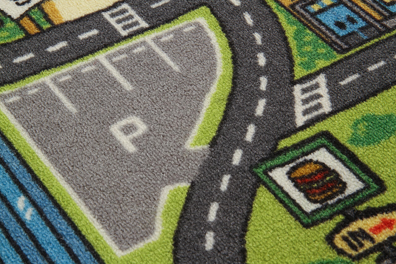 Tappeto da Gioco per Bambini - Multicolore - Disegno Strade, Casette, Automobili - Tappeto Sicuro e Certificato