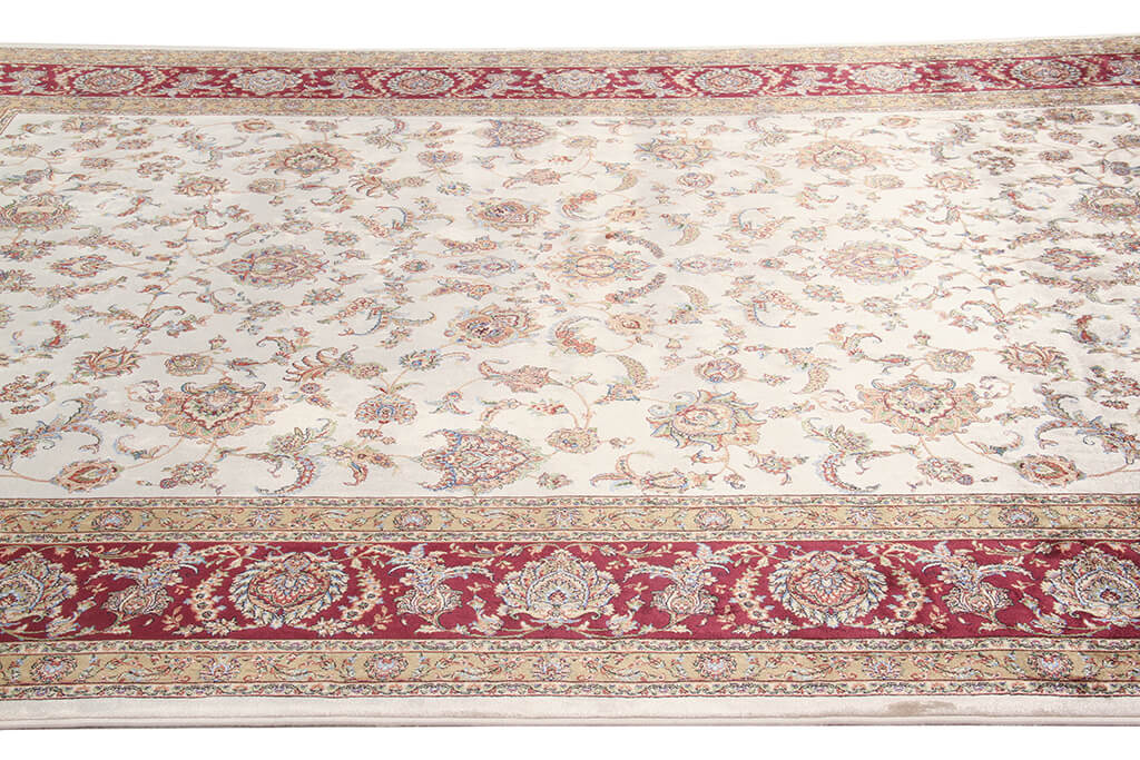 Tappeto Stile Orientale Qoum Shah - Effetto Seta - Disegno Classico - Crema