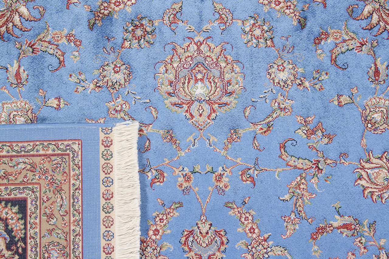 Tappeto Stile Orientale Qoum Shah - Effetto Seta - Disegno Classico - Blu