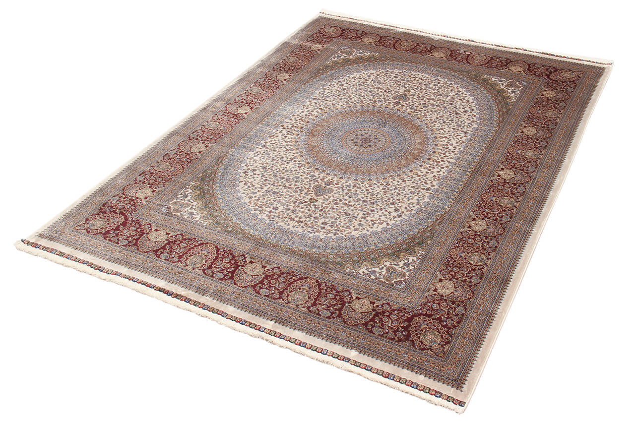 Tappeto Stile Orientale Qoum Shah 5 - Effetto Seta - Disegno Classico - Crema