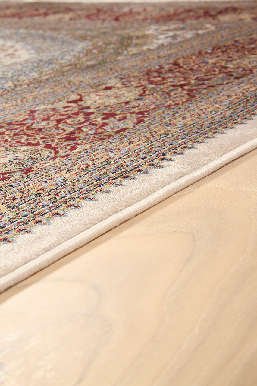 Tappeto Stile Orientale Qoum Shah 5 - Effetto Seta - Disegno Classico - Crema
