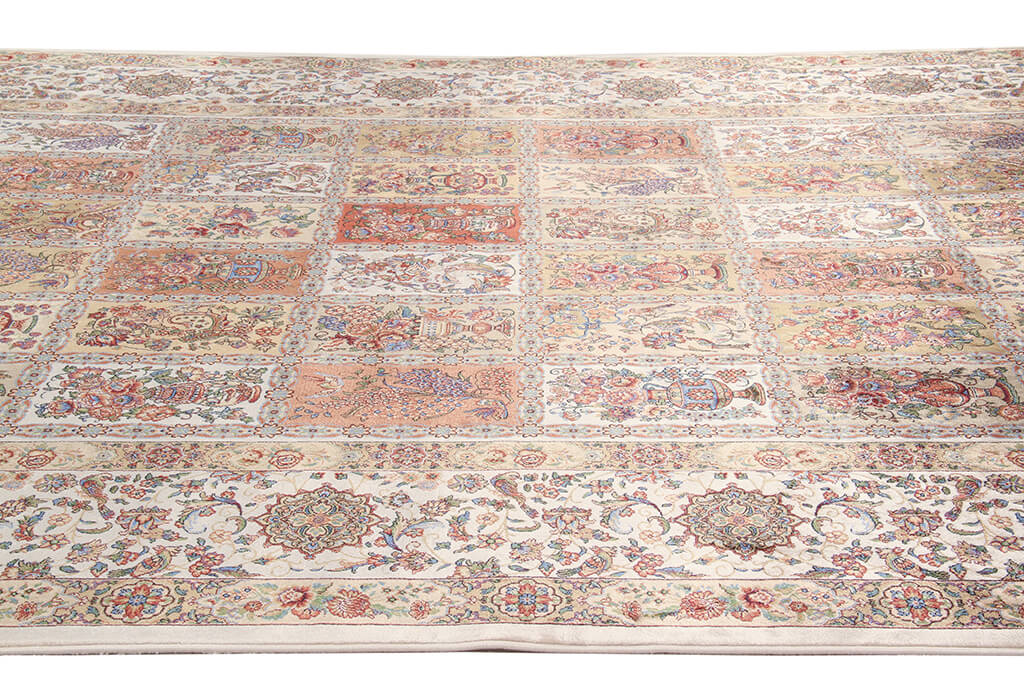 Tappeto Stile Orientale Qoum Shah - Effetto Seta - Disegno Classico - Rosso Crema