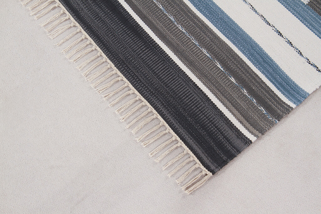 Tappeto Kilim DURRIE in Cotone - uso Doubleface - Blu e Bianco | Ideale per Bagno e Cucina