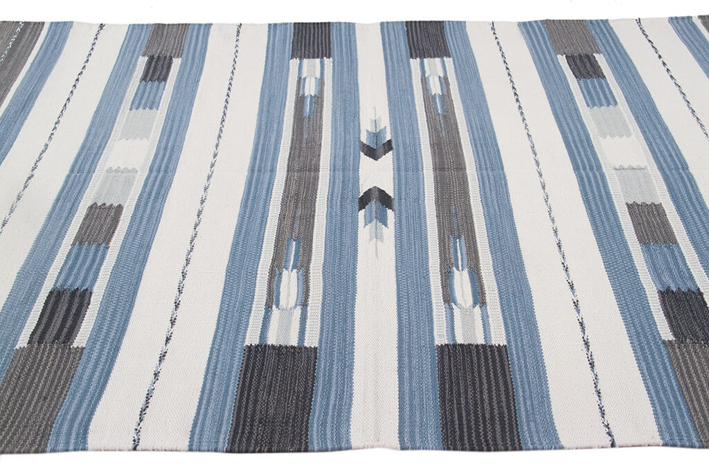 Tappeto Kilim DURRIE in Cotone - uso Doubleface - Blu e Bianco | Ideale per Bagno e Cucina