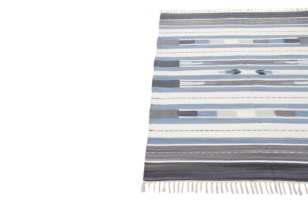 Tappeto Kilim DURRIE in Cotone - uso Doubleface - Blu e Bianco | Ideale per Bagno e Cucina