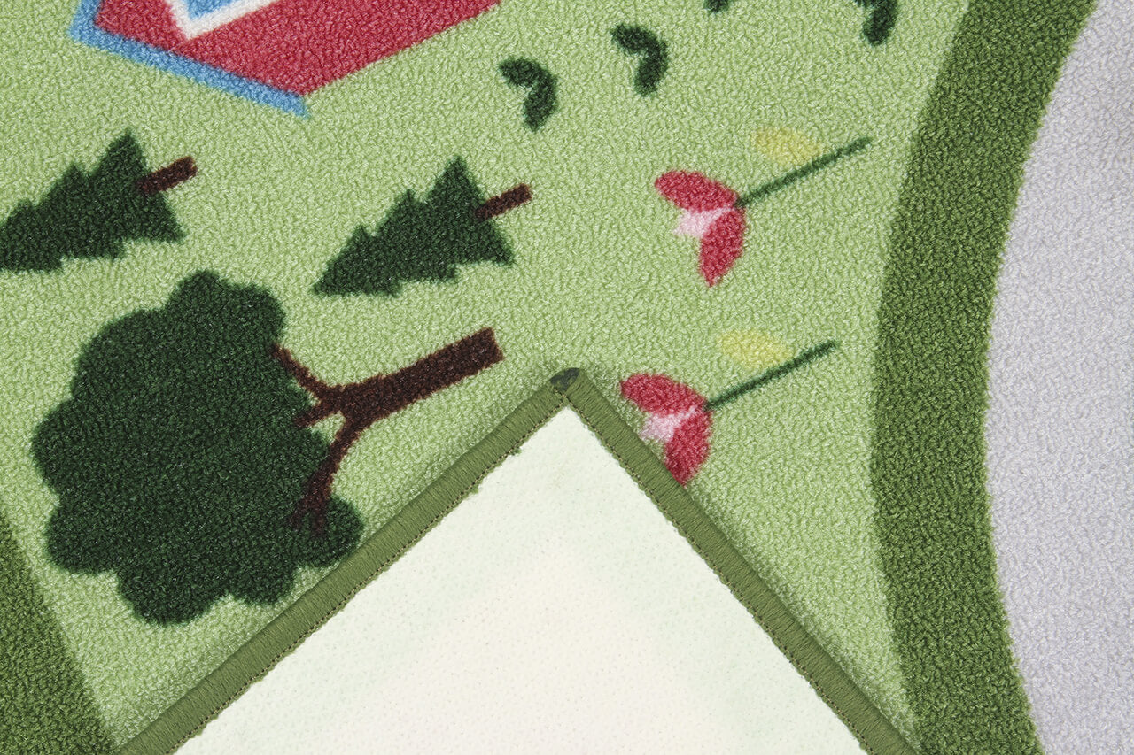 Tappeto da Gioco per Bambini - Verde e Rosa - Disegno Strada e Casette - Tappeto per la Cameretta - Sicuro e Certificato