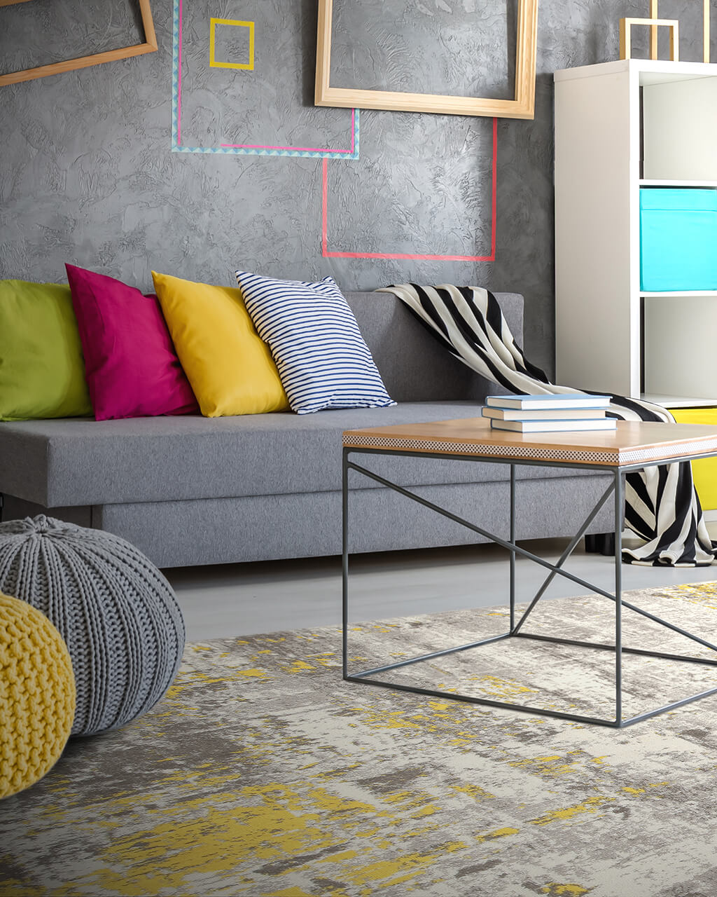 Tappeto moderno Soho 2 Ecru Yellow effetto vintage fluo