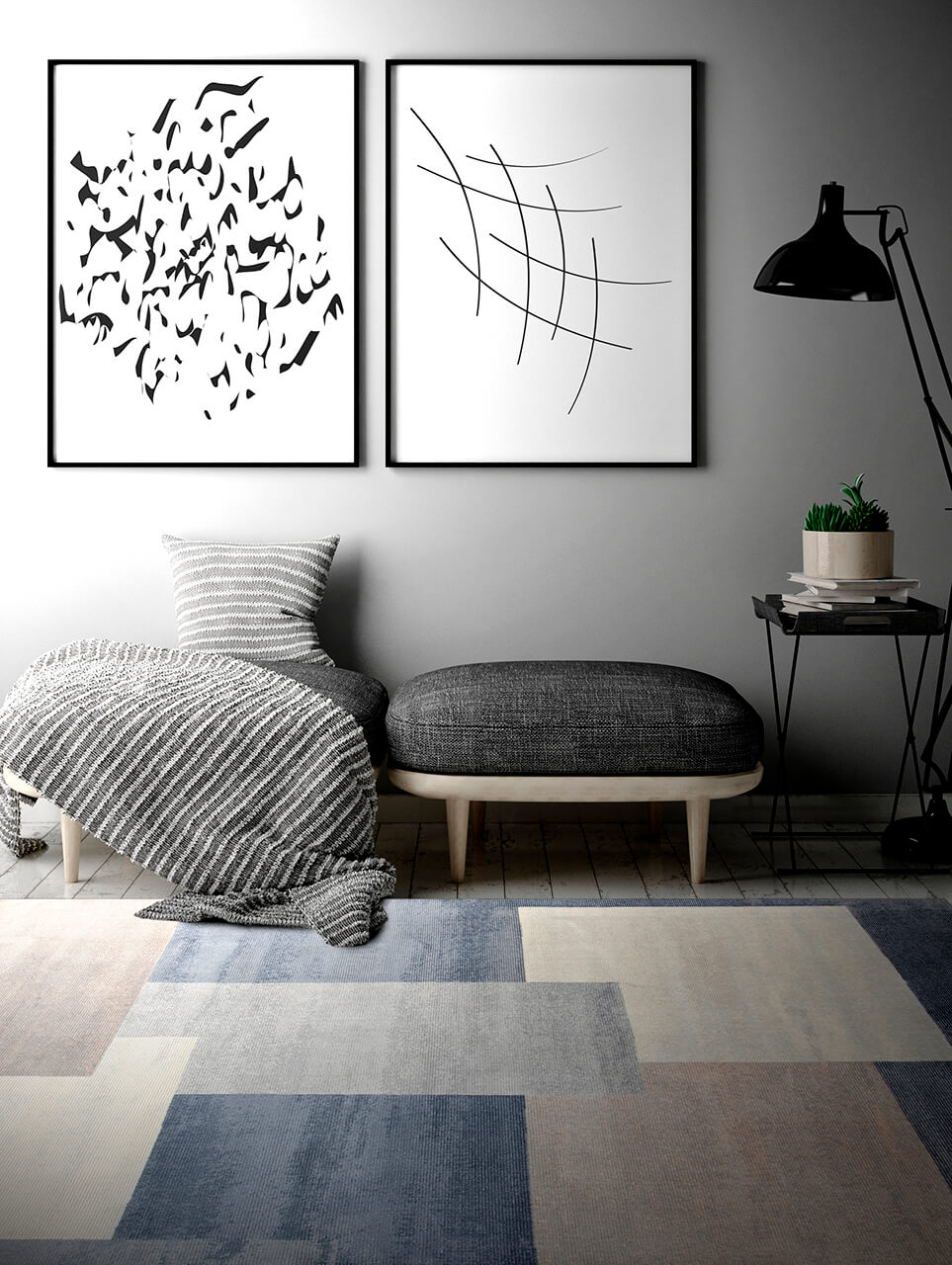 Tappeto Moderno Premium Stile Geometrico Alan 1 Grigio e Blu