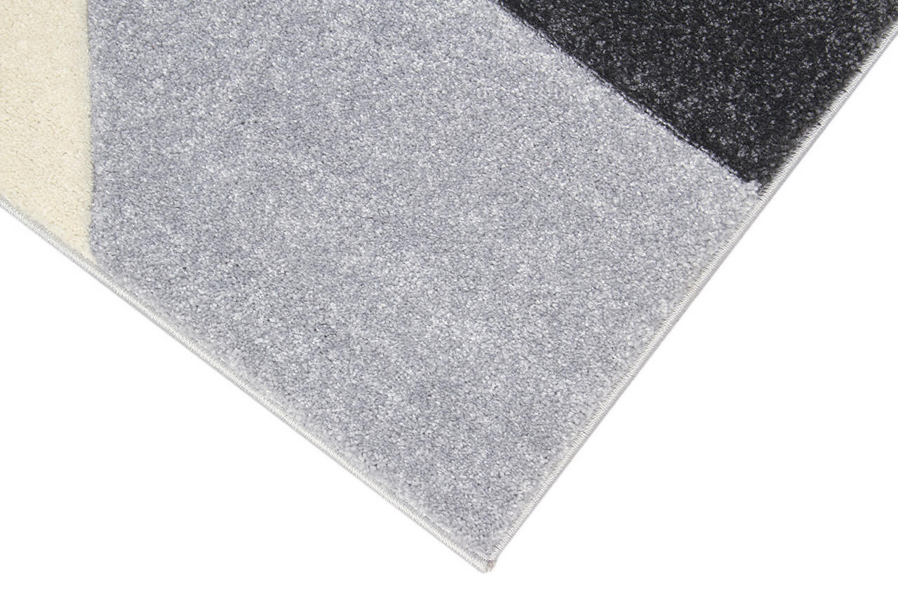Tappeto Moderno Carve Geometrico a Blocchi - Bianco e Grigio - Antiscivolo - Ideale per Soggiorno, Camera da Letto, Sala da Pranzo