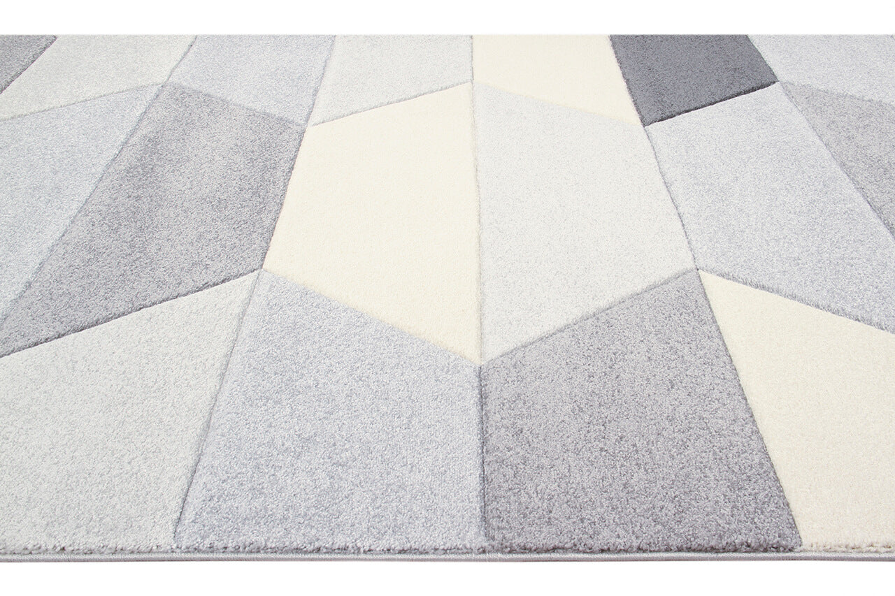 Tappeto Moderno Carve Geometrico a Blocchi - Bianco e Grigio - Antiscivolo - Ideale per Soggiorno, Camera da Letto, Sala da Pranzo