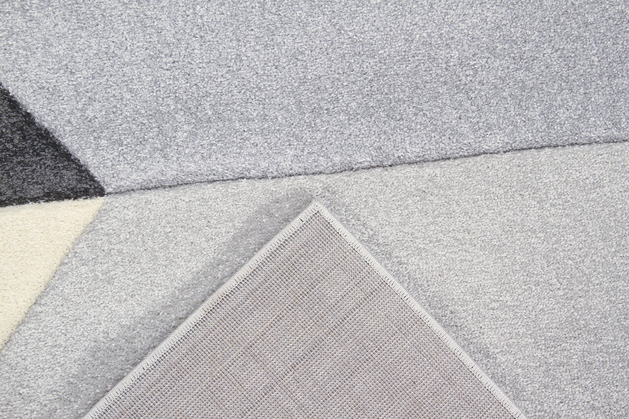 Tappeto Moderno Carve Geometrico a Blocchi - Bianco e Grigio - Antiscivolo - Ideale per Soggiorno, Camera da Letto, Sala da Pranzo