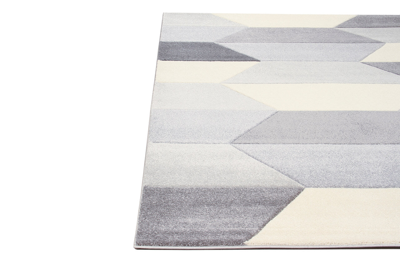 Tappeto Moderno Carve Geometrico a Blocchi - Bianco e Grigio - Antiscivolo - Ideale per Soggiorno, Camera da Letto, Sala da Pranzo