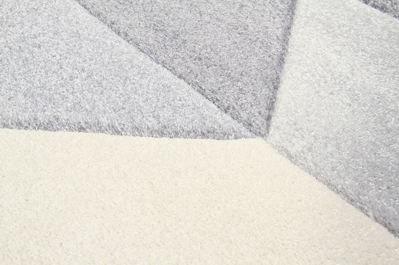 Tappeto Moderno Carve Geometrico a Blocchi - Bianco e Grigio - Antiscivolo - Ideale per Soggiorno, Camera da Letto, Sala da Pranzo