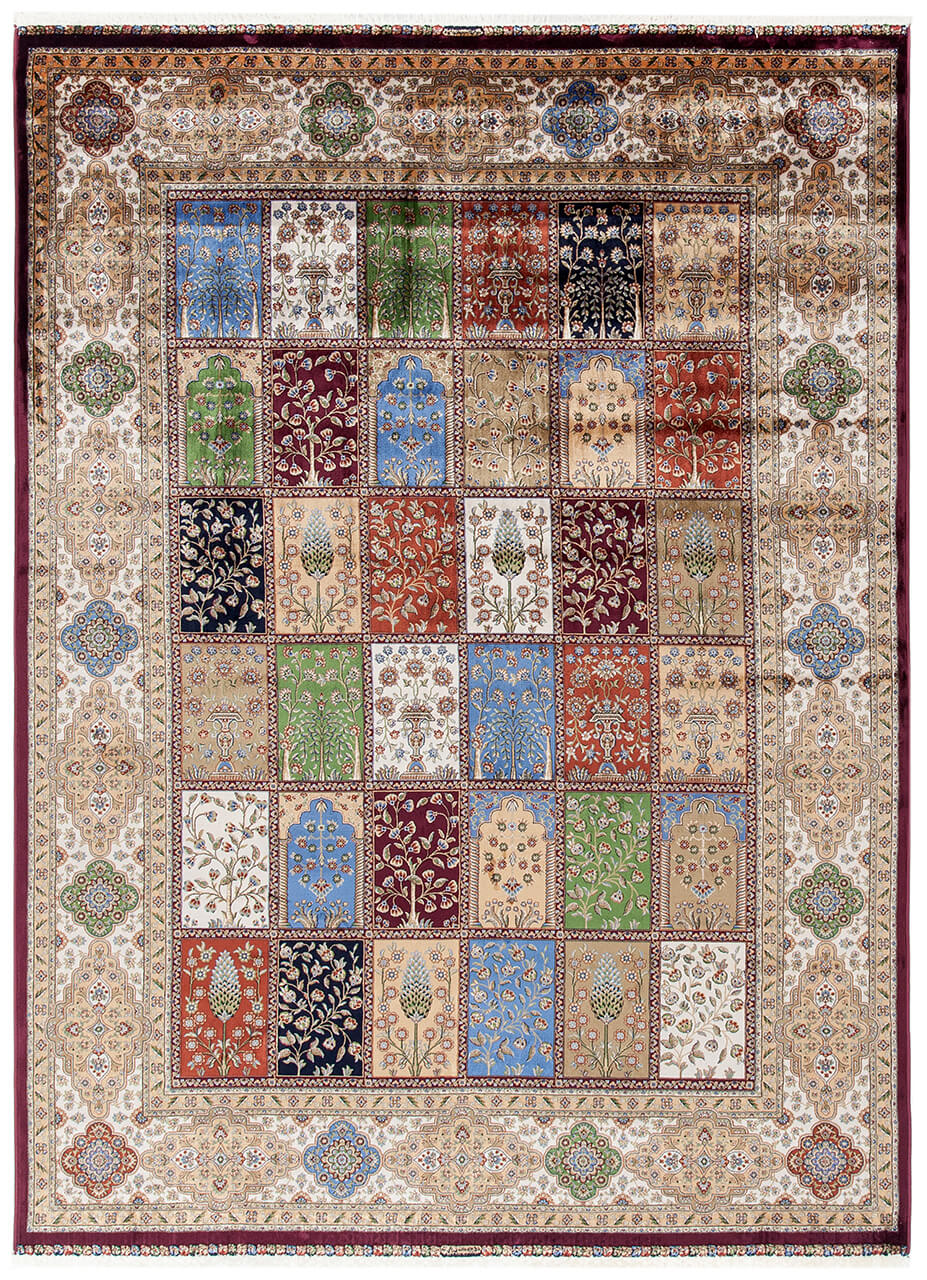 Tappeto Stile Orientale Qoum Shah - Effetto Seta - Disegno Classico - Multicolore
