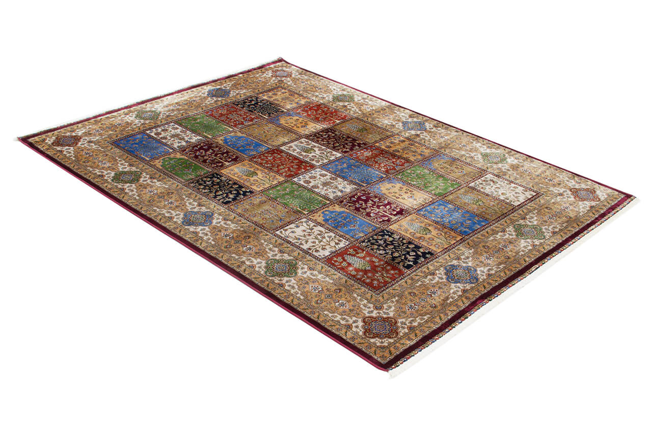 Tappeto Stile Orientale Qoum Shah - Effetto Seta - Disegno Classico - Multicolore