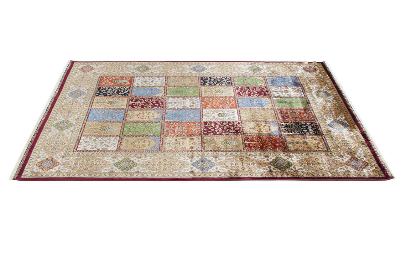 Tappeto Stile Orientale Qoum Shah - Effetto Seta - Disegno Classico - Multicolore