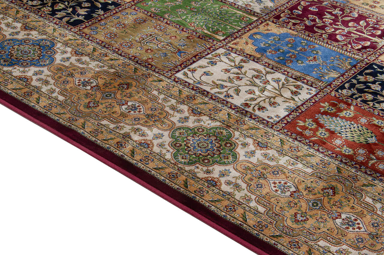 Tappeto Stile Orientale Qoum Shah - Effetto Seta - Disegno Classico - Multicolore