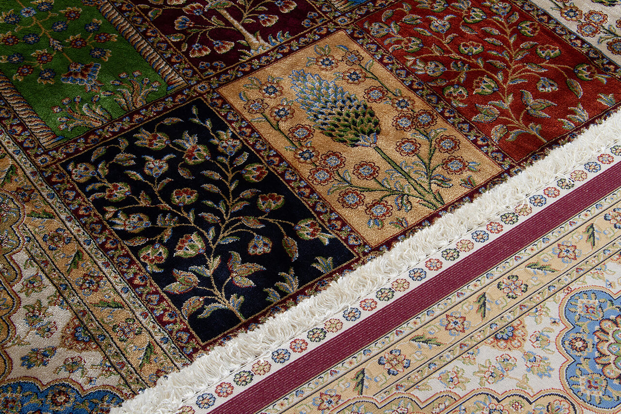 Tappeto Stile Orientale Qoum Shah - Effetto Seta - Disegno Classico - Multicolore
