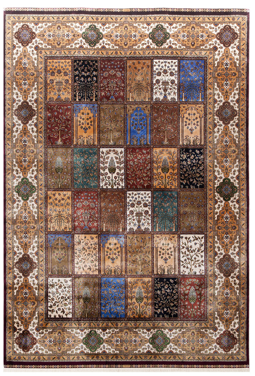 Tappeto Stile Orientale Qoum Shah - Effetto Seta - Disegno Classico - Multicolore