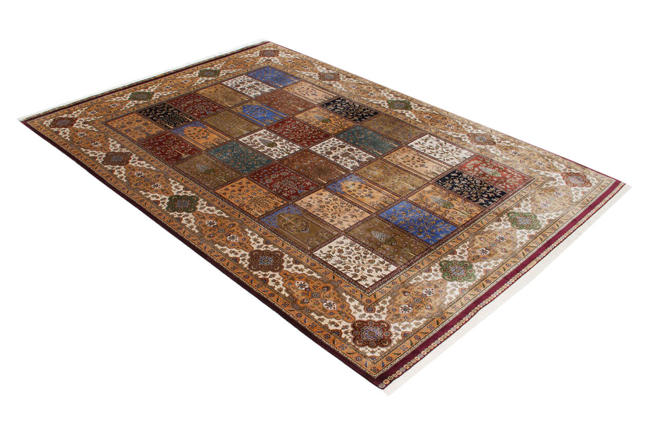 Tappeto Stile Orientale Qoum Shah - Effetto Seta - Disegno Classico - Multicolore
