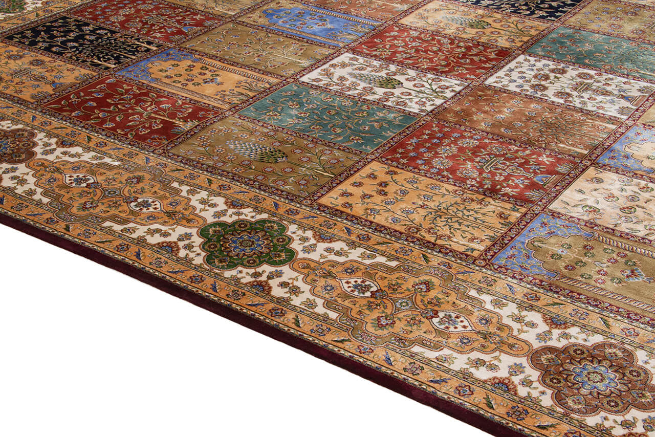 Tappeto Stile Orientale Qoum Shah - Effetto Seta - Disegno Classico - Multicolore
