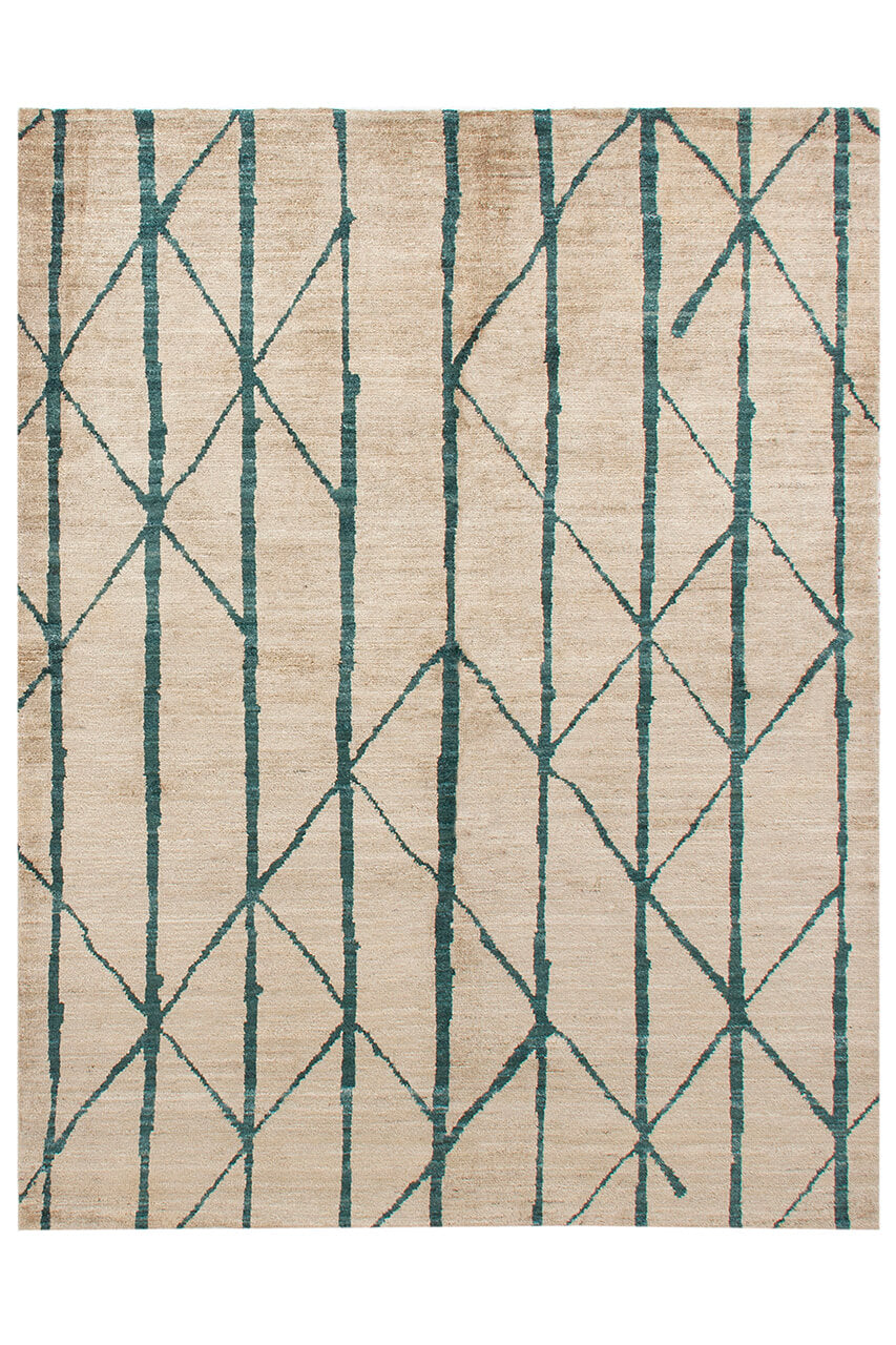 Tappeto Berbero Moderno in pura Lana Bianco Verde fatto a mano - Design Esclusivo Elegante