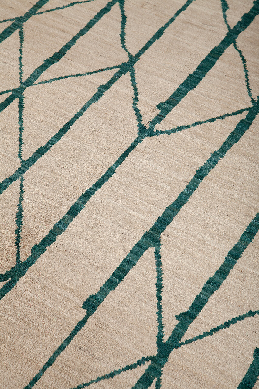 Tappeto Berbero Moderno in pura Lana Bianco Verde fatto a mano - Design Esclusivo Elegante