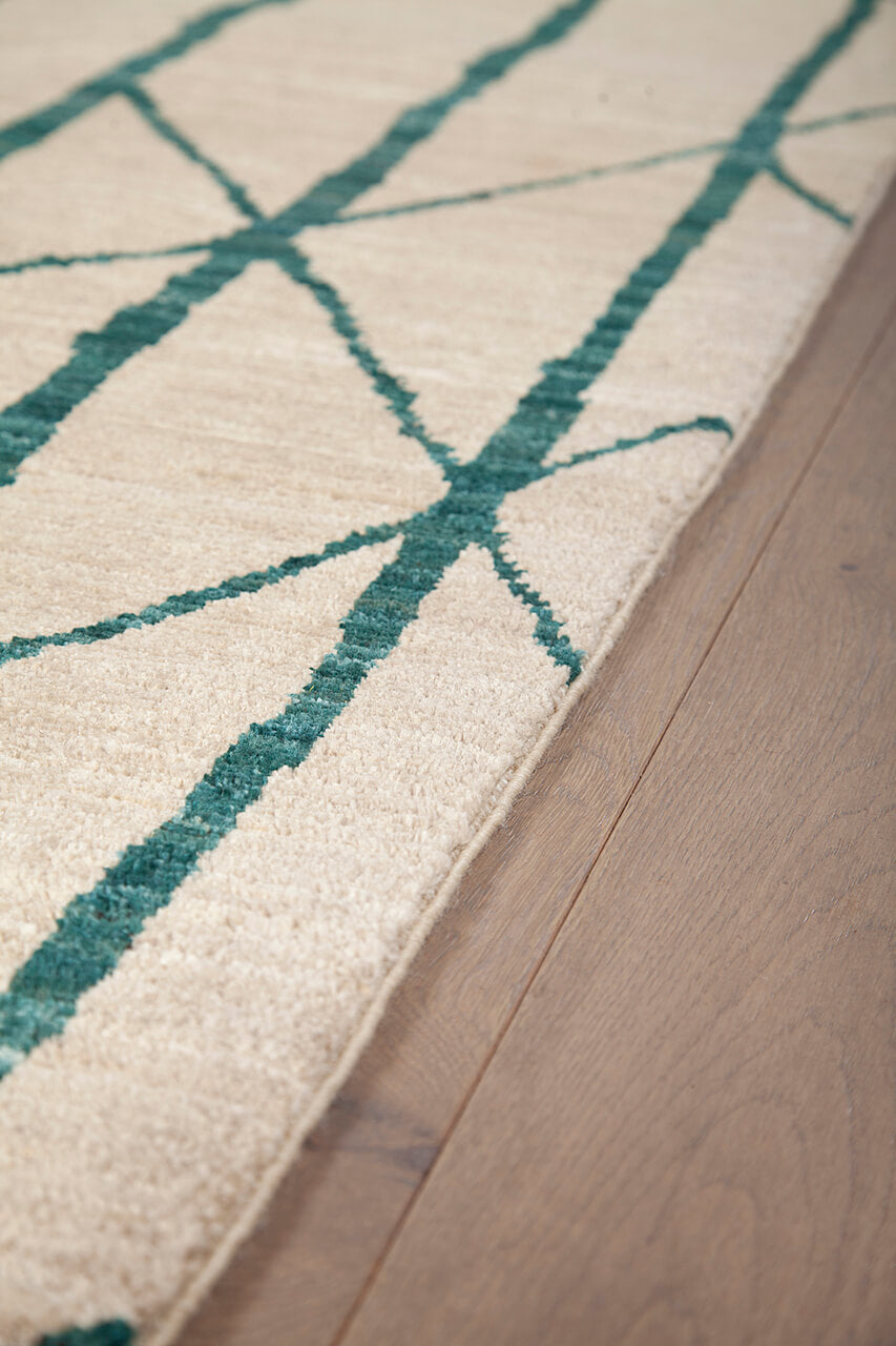 Tappeto Berbero Moderno in pura Lana Bianco Verde fatto a mano - Design Esclusivo Elegante