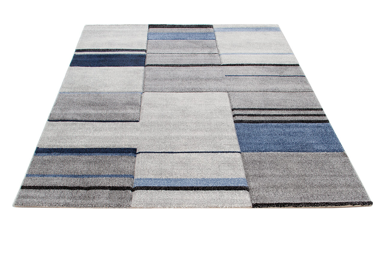 Tappeto Moderno Ray Geometrico - Grigio Blu - Antiscivolo | Ideale per Soggiorno, Camera da Letto, Sala da Pranzo