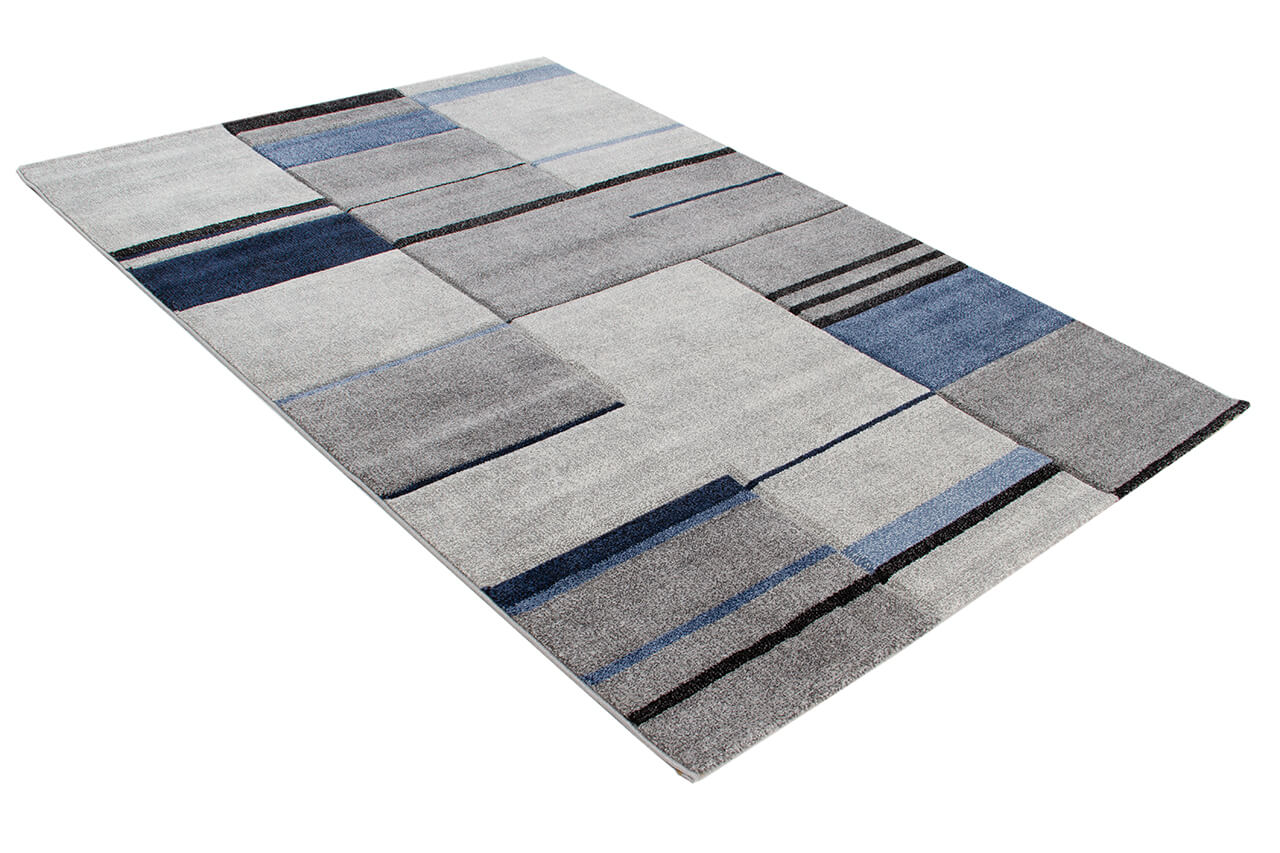 Tappeto Moderno Ray Geometrico - Grigio Blu - Antiscivolo | Ideale per Soggiorno, Camera da Letto, Sala da Pranzo