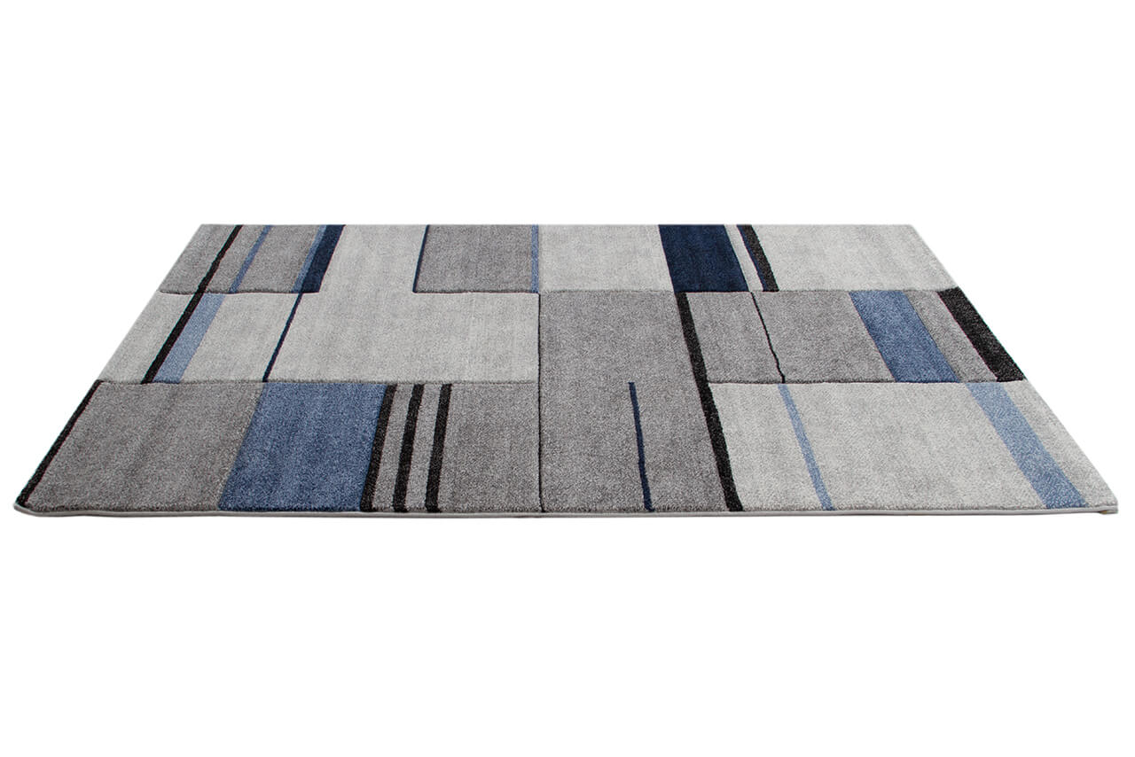 Tappeto Moderno Ray Geometrico - Grigio Blu - Antiscivolo | Ideale per Soggiorno, Camera da Letto, Sala da Pranzo