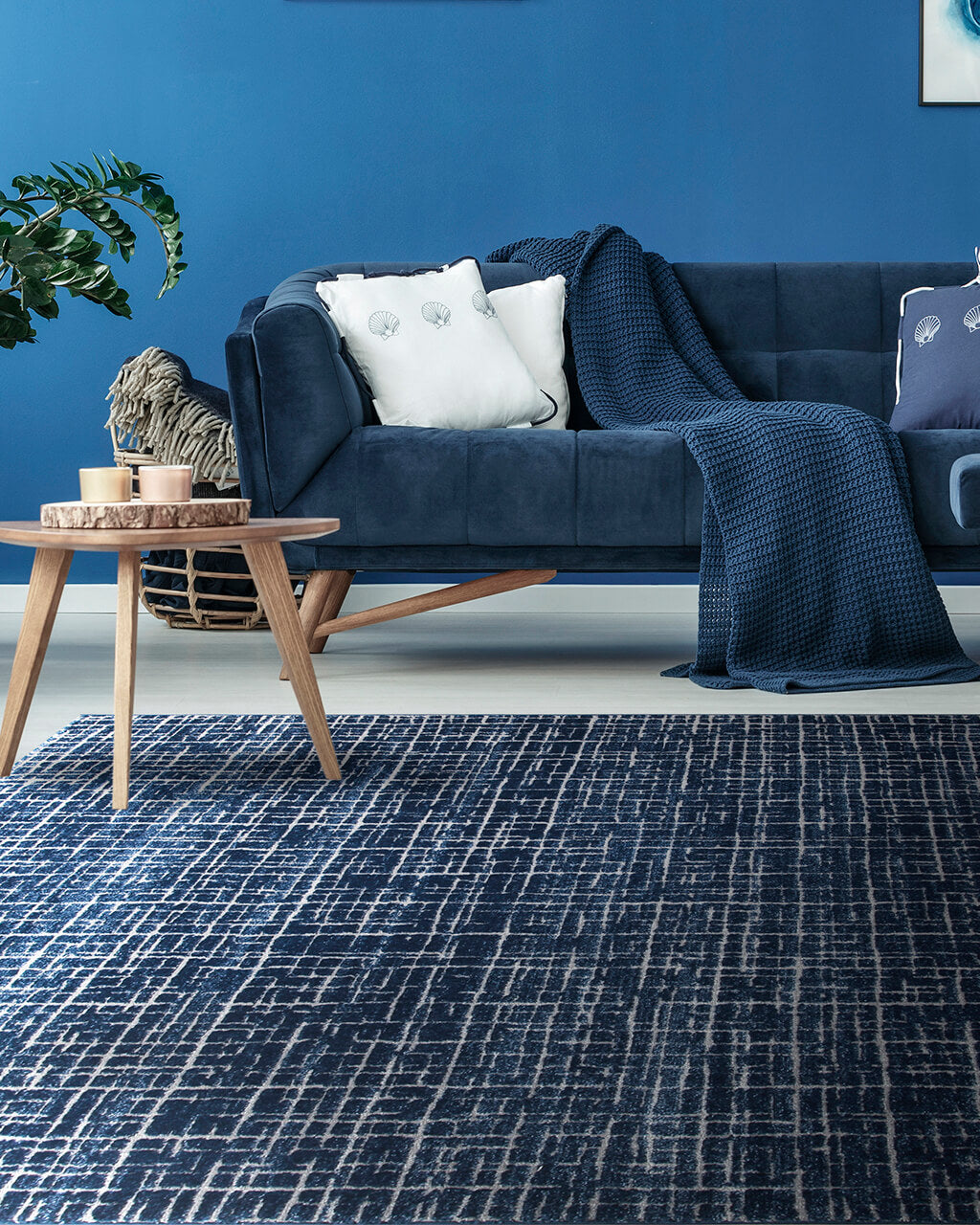 Tappeto Blu Moderno 190x133 cm DENVER – Tappeto di Design, Morbido e Resistente