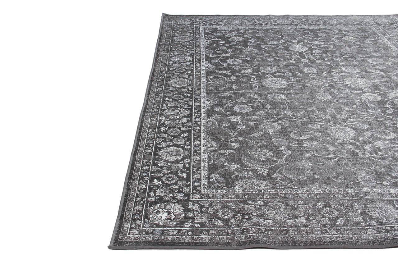 Tappeto Vintage A – Viscosa Effetto Vissuto – Grigio e Nero