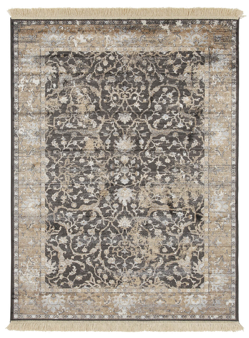Tappeto Vintage D – Classico con Frange – Nero Beige