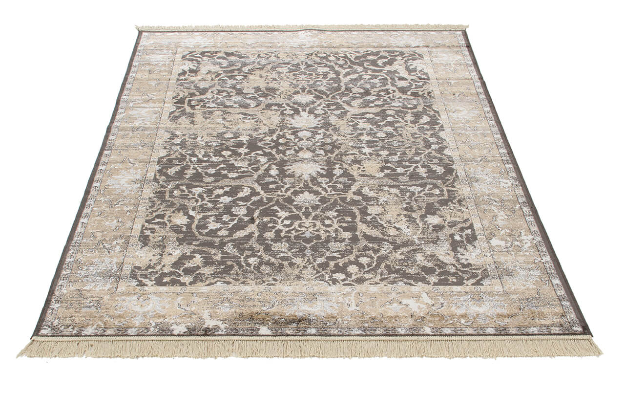 Tappeto Vintage D – Classico con Frange – Nero Beige