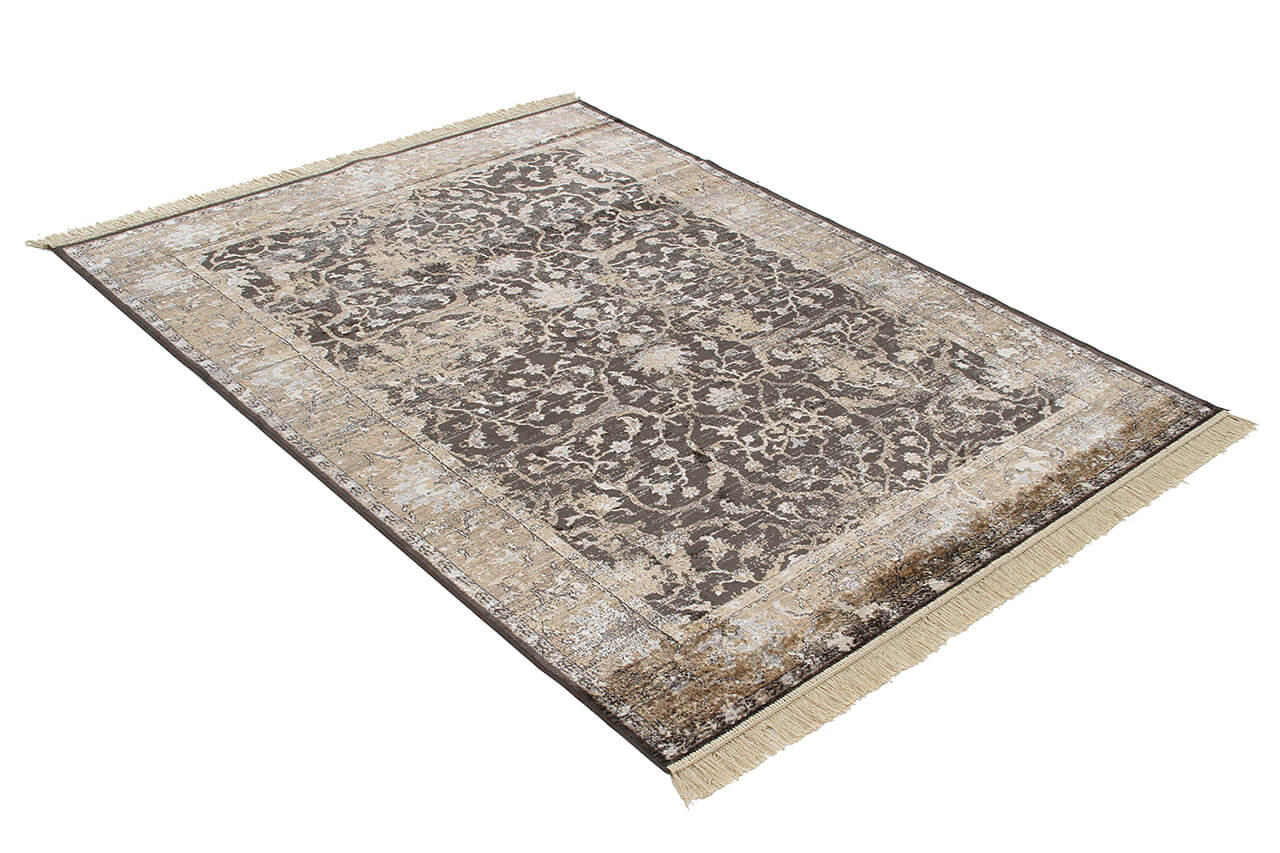 Tappeto Vintage D – Classico con Frange – Nero Beige