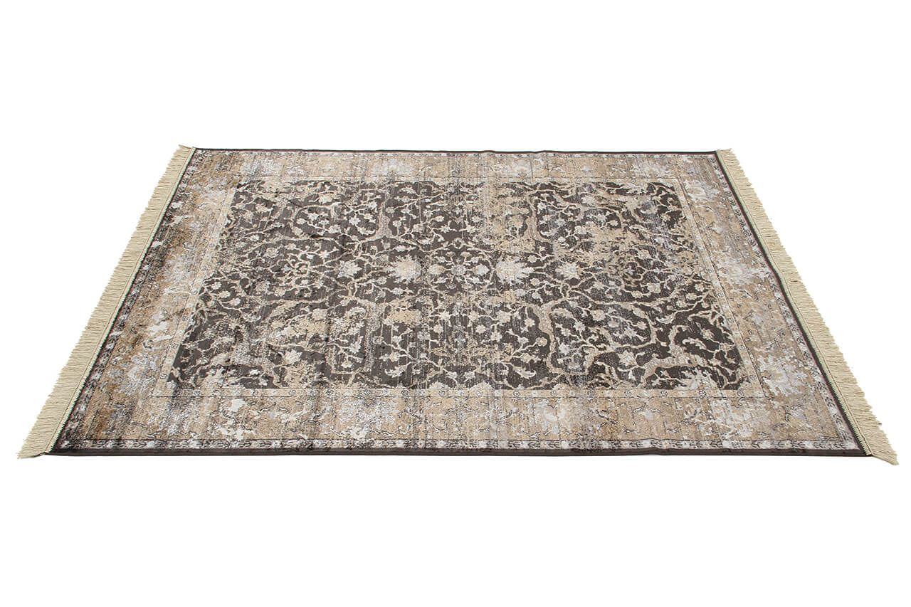 Tappeto Vintage D – Classico con Frange – Nero Beige